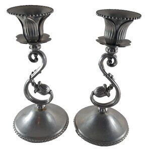 Vintage Aluminum Candlestick Holders Floral Wrought Farberware Silver Tone